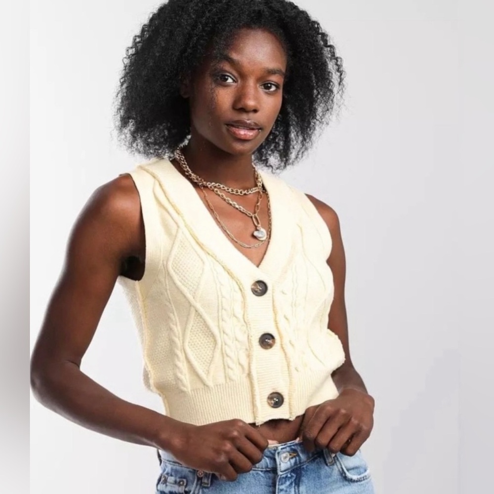 NWOT Free People Cable Knit Sweater Vest size XL